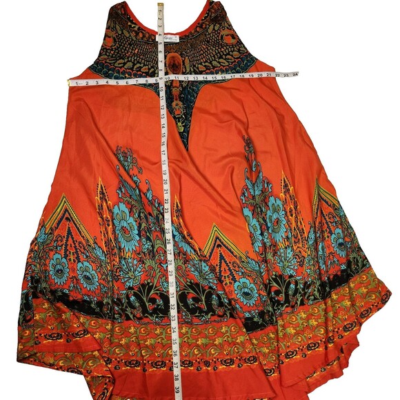 Lapogee Size Medium Boho Inspired Orange Swing  Dress w/Turquoise - Picture 3 of 7